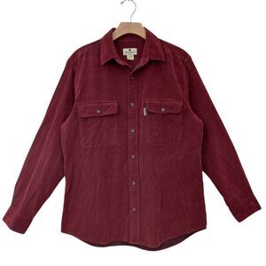 Woolrich Corduroy Shirt Mens Medium Burgundy Long Sleeve Retro Lumberjack Hiking